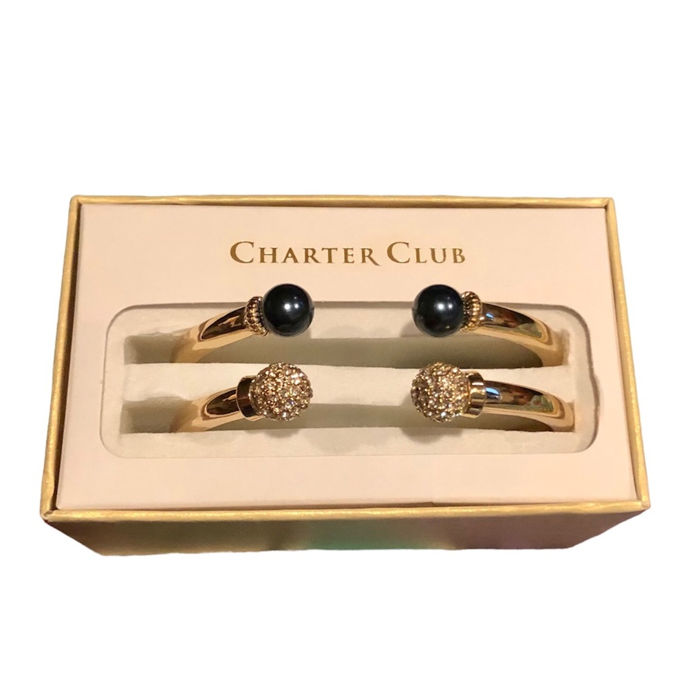 Charter Club set of two gold open bangle bracelets with hinge opening